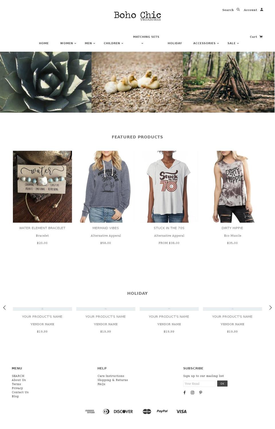 bohochictreasures.com shopify website screenshot