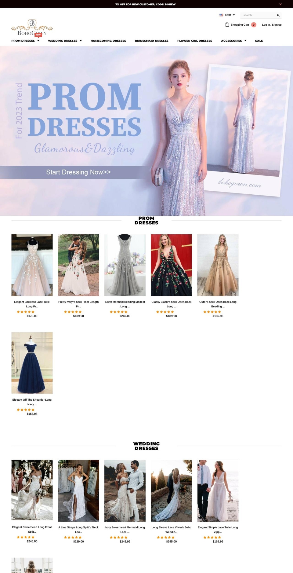 bohogown.com shopify website screenshot