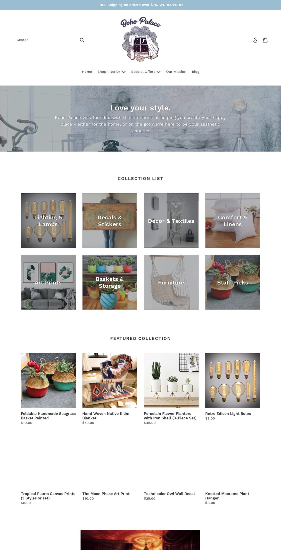 bohopalace.com — Shopify storefront screenshot
