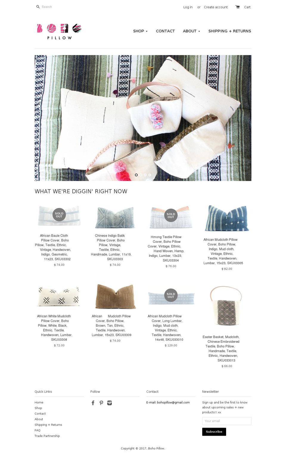 bohopillow.com shopify website screenshot