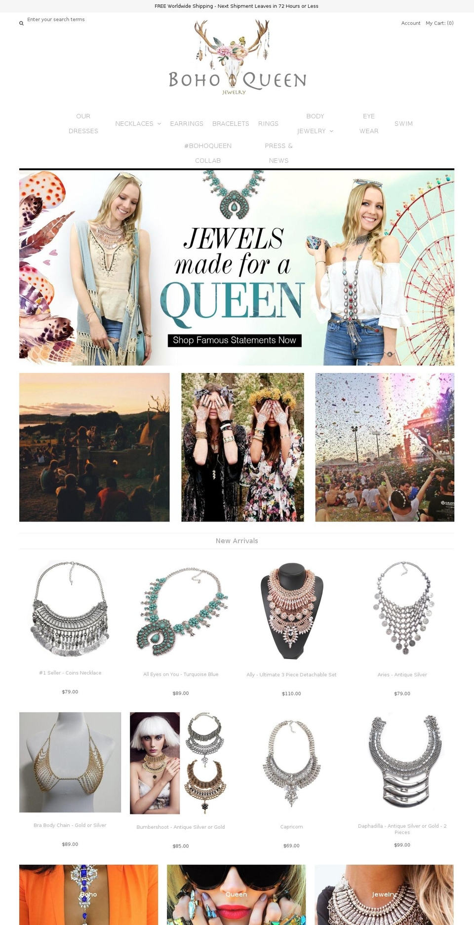 bohoqueenjewelry.com — Shopify storefront screenshot
