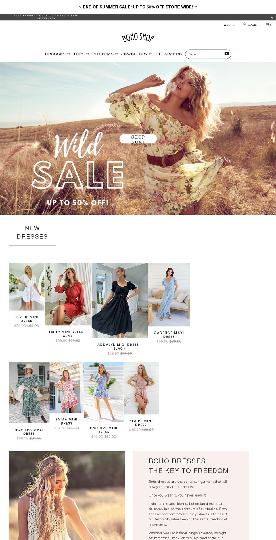 bohoshop.com.au shopify website screenshot
