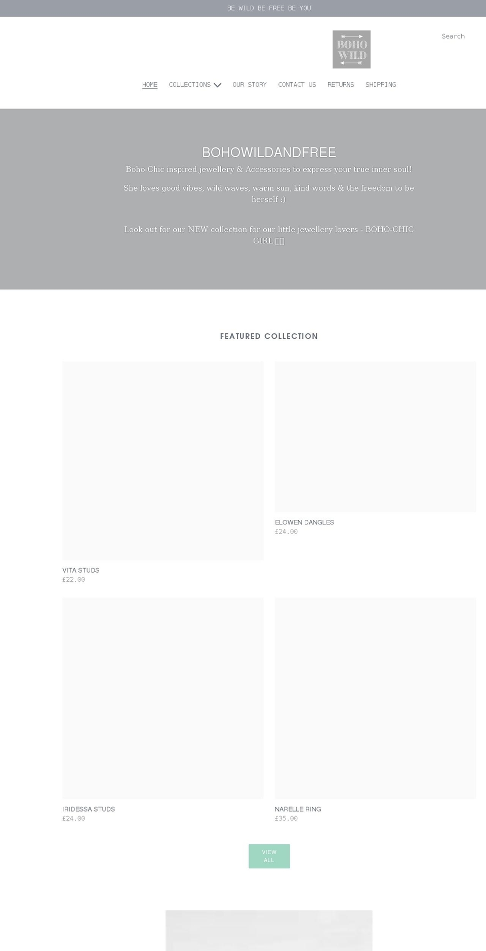 bohowildandfree.com shopify website screenshot