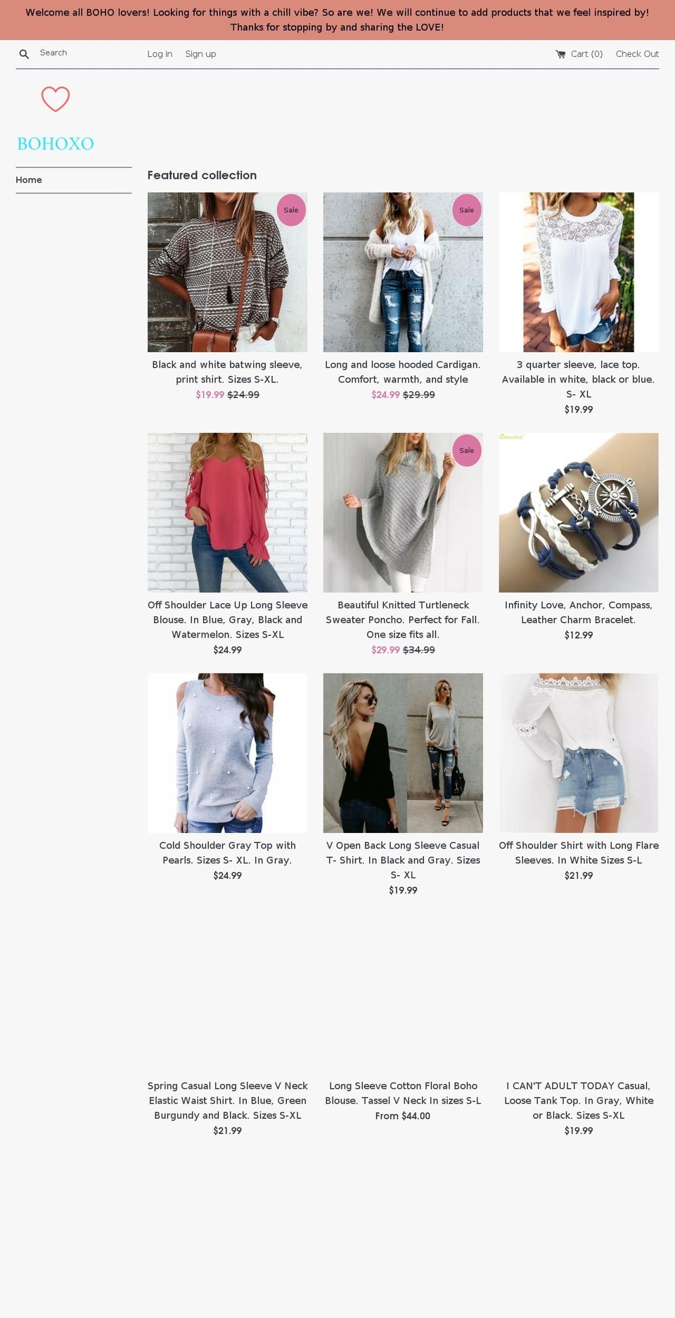 bohoxolove.com — Shopify storefront screenshot