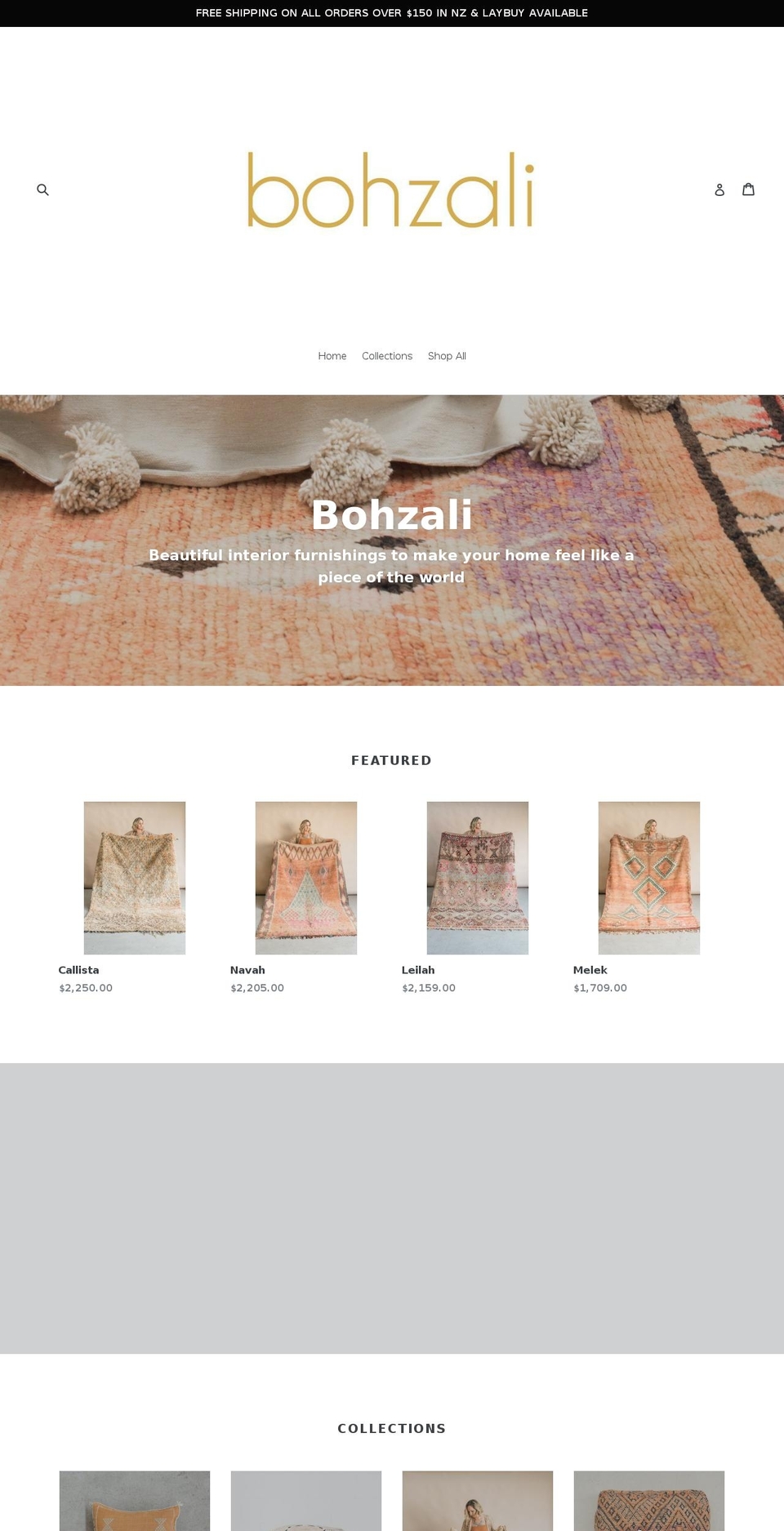 bohzali.co.nz shopify website screenshot