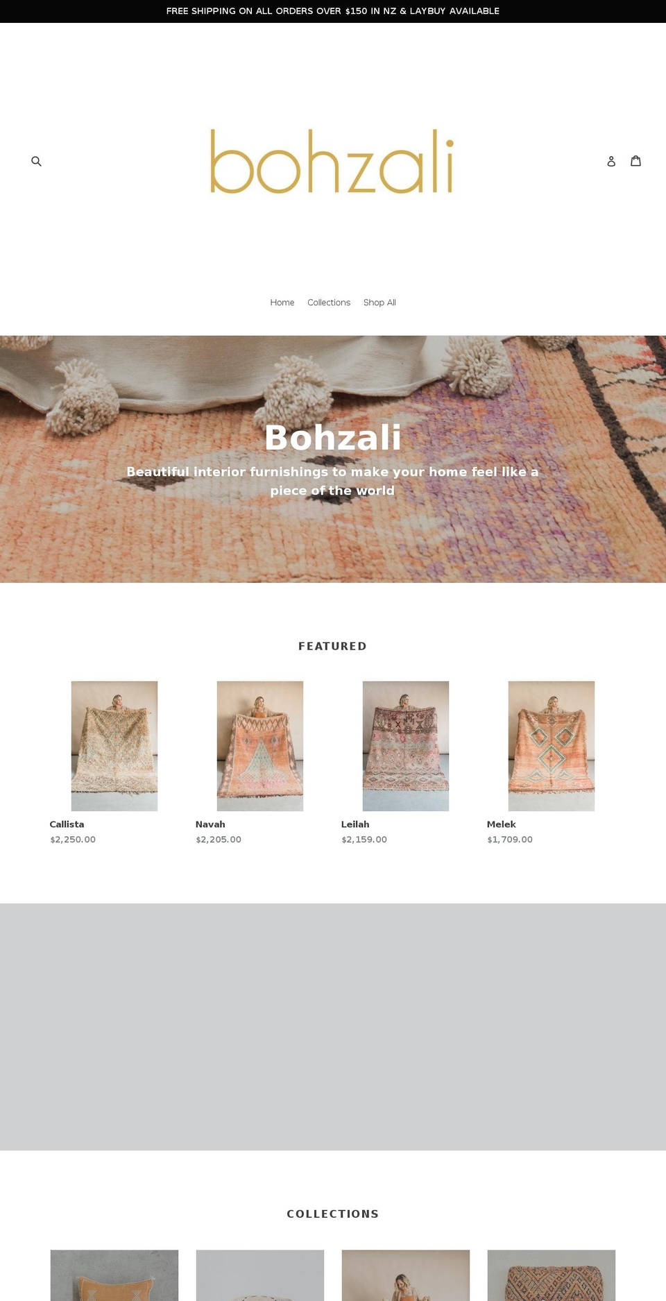 bohzali.com — Shopify storefront screenshot