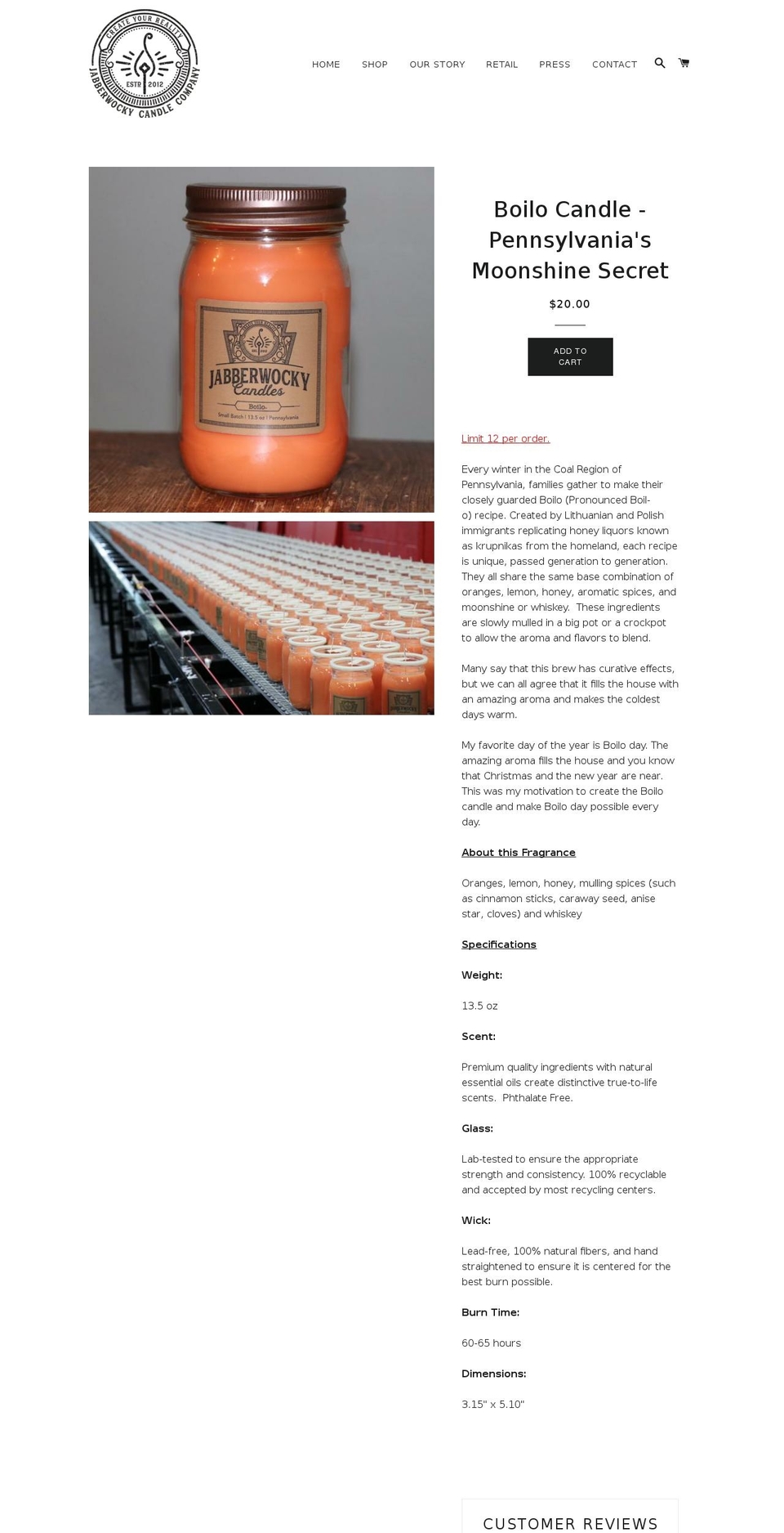 boilocandle.com shopify website screenshot