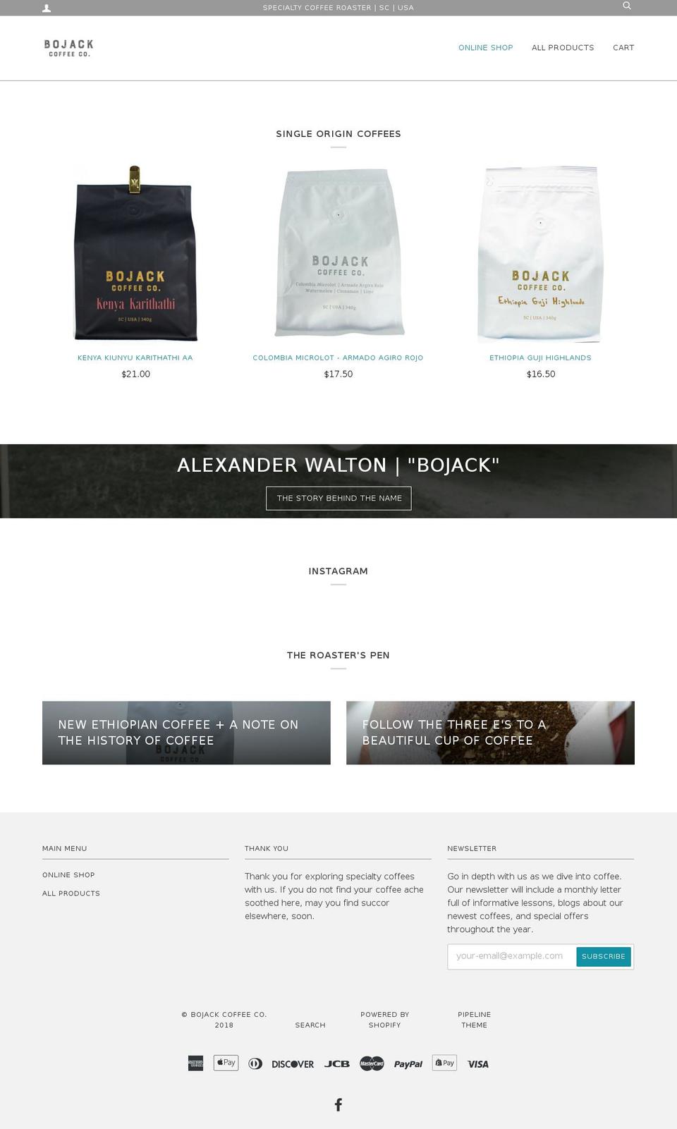 bojackcoffee.com shopify website screenshot
