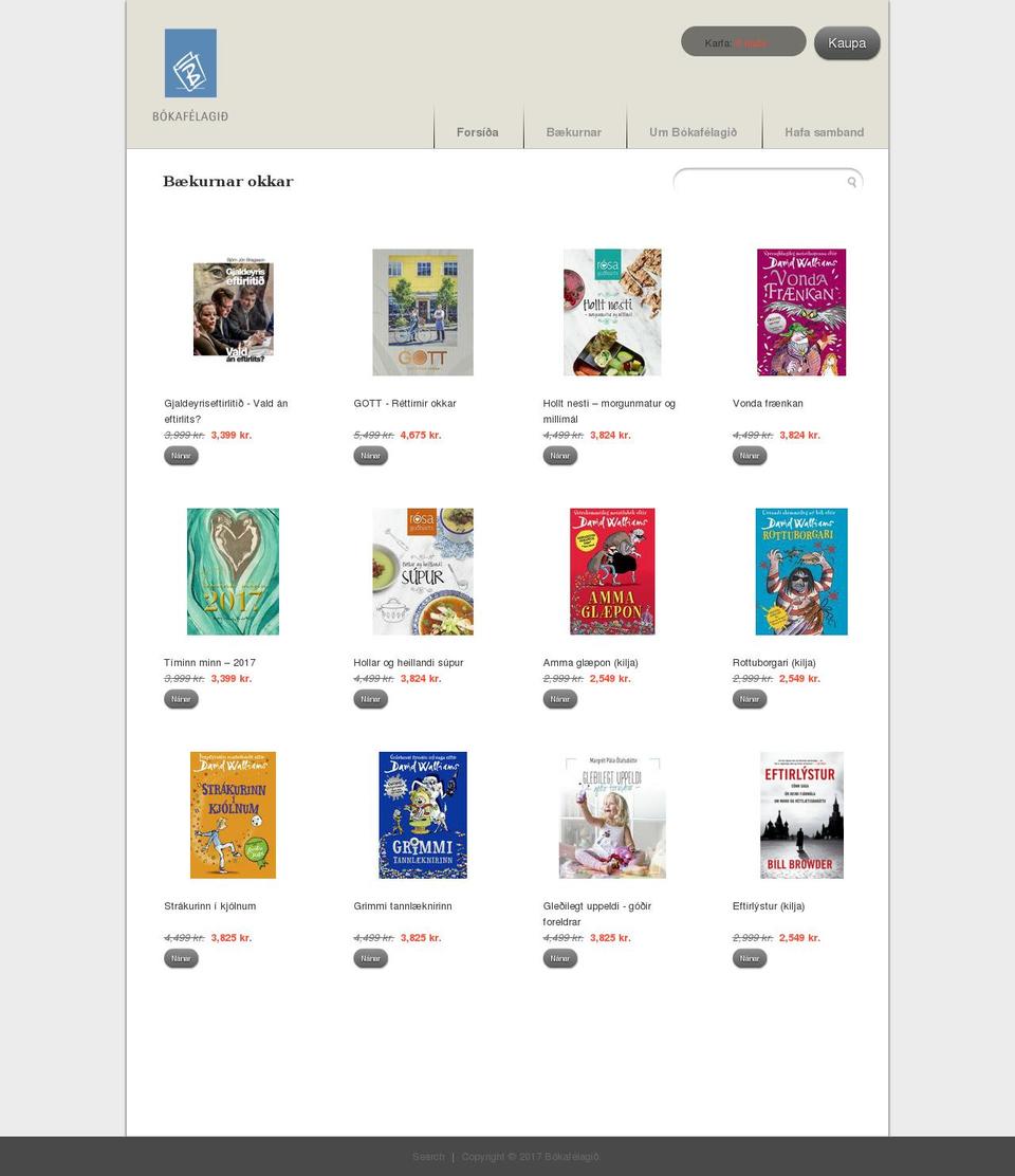 Bookshop Shopify theme site example bokafelagid.is
