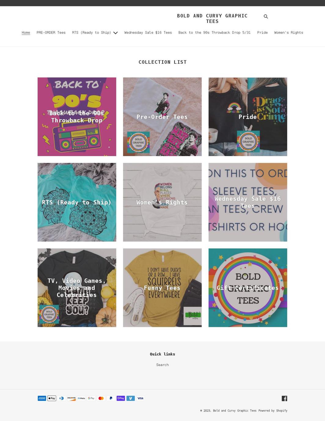 boldandcurvygraphictees.com shopify website screenshot