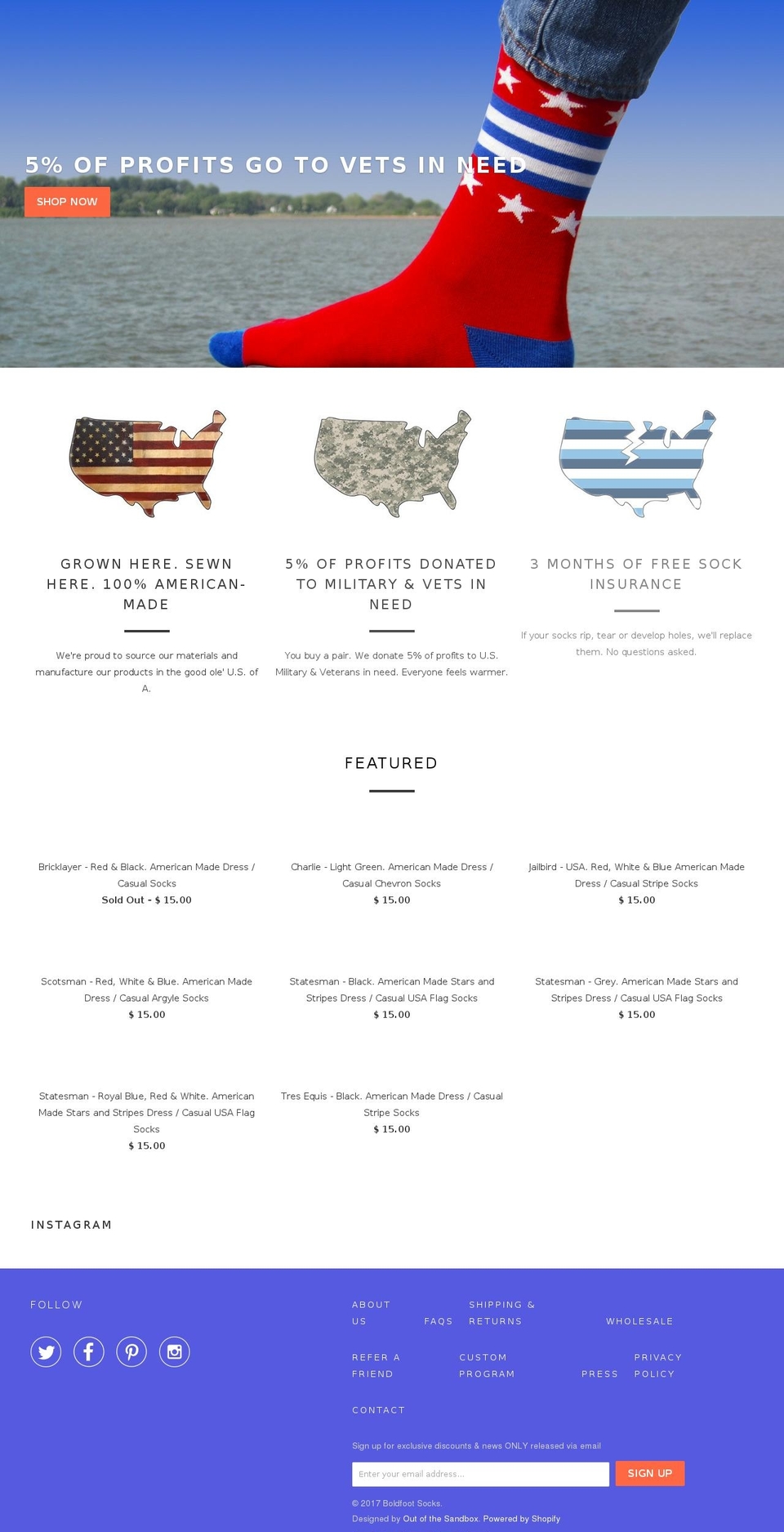 boldfootsocks.com shopify website screenshot
