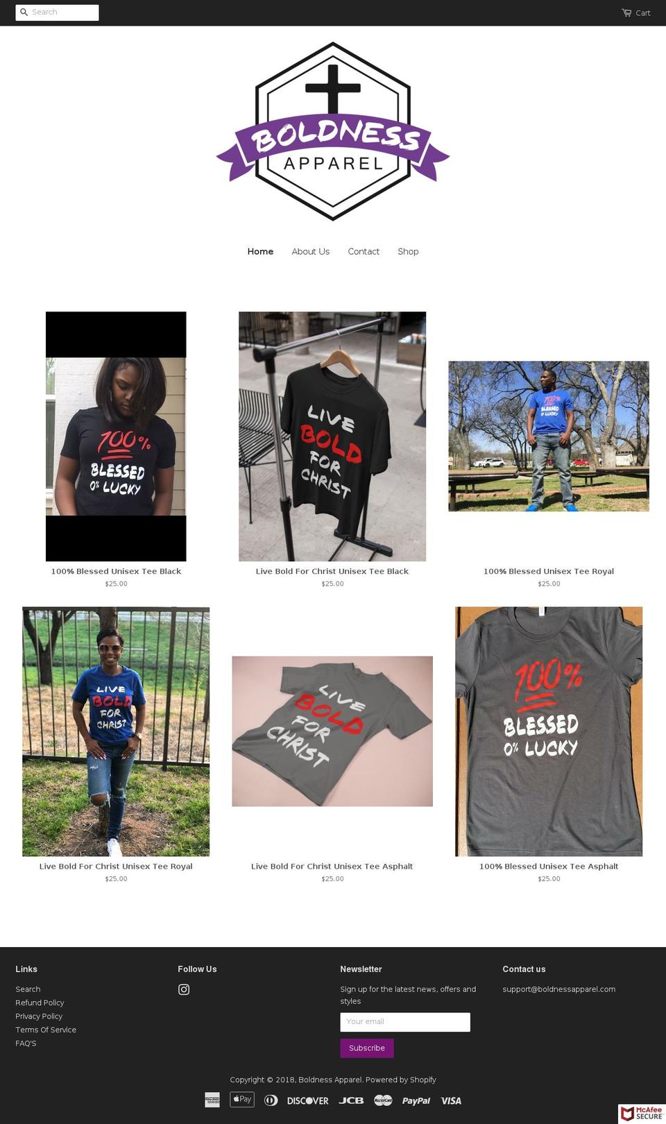 boldnessapparel.com shopify website screenshot