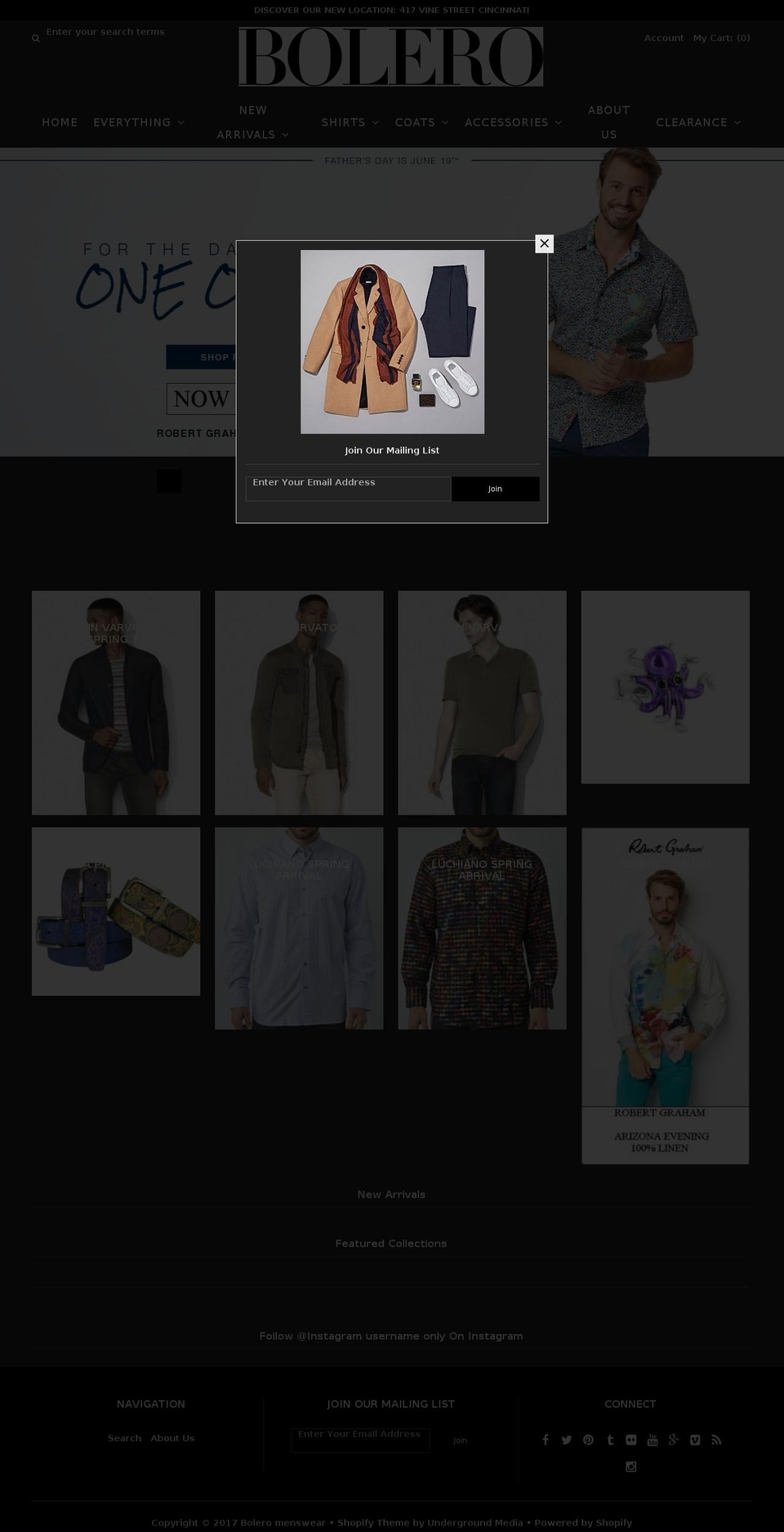 boleromenswear.com shopify website screenshot