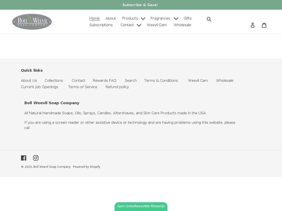 bollweevilsoapcompany.com shopify website screenshot