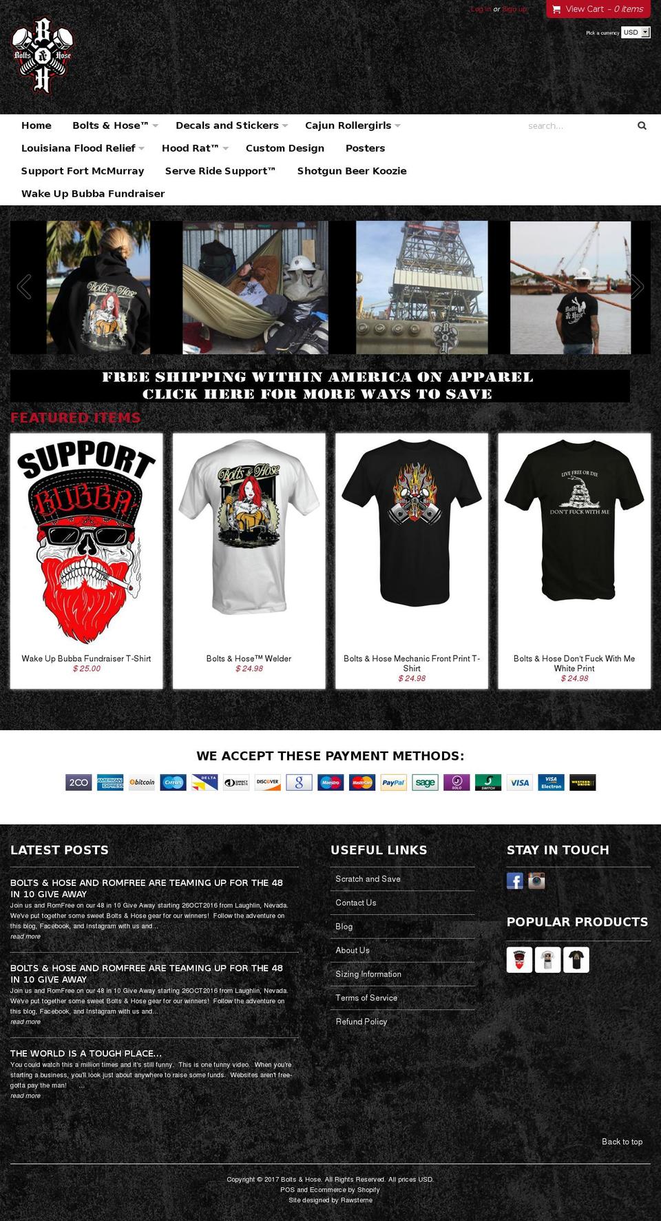 boltsnhose.com shopify website screenshot