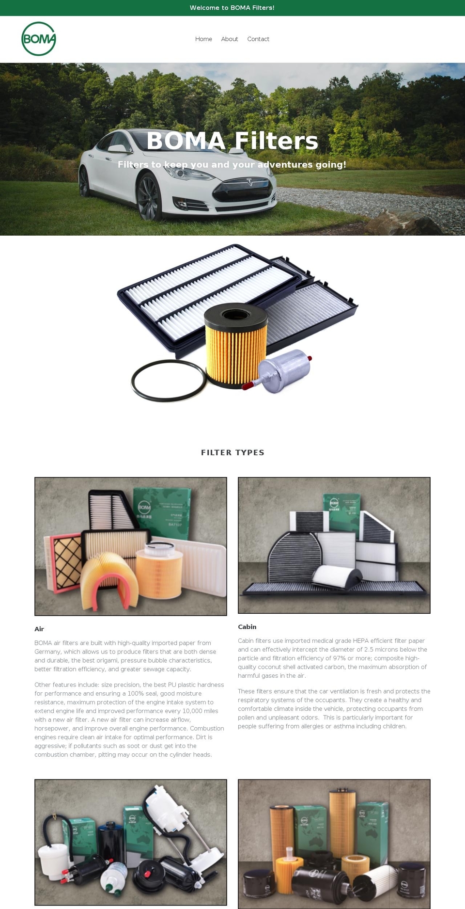 bomafilters.com — Shopify storefront screenshot