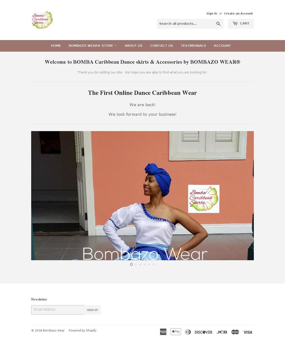 bombacaribbeanskirts.com shopify website screenshot