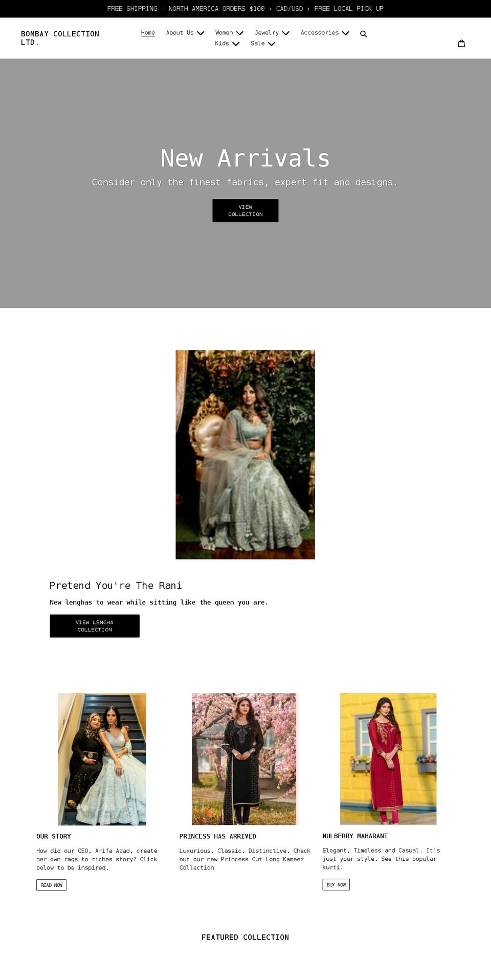 bombaycollection.ca shopify website screenshot