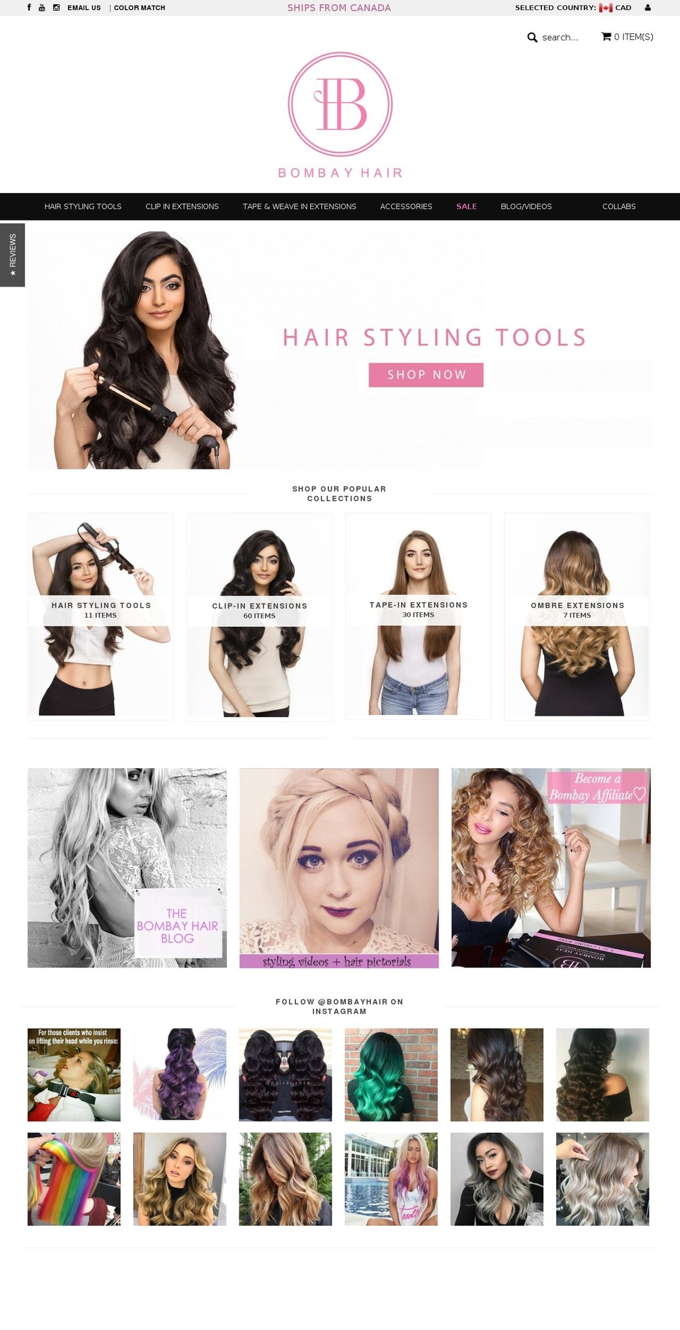 bombayhair.ca shopify website screenshot