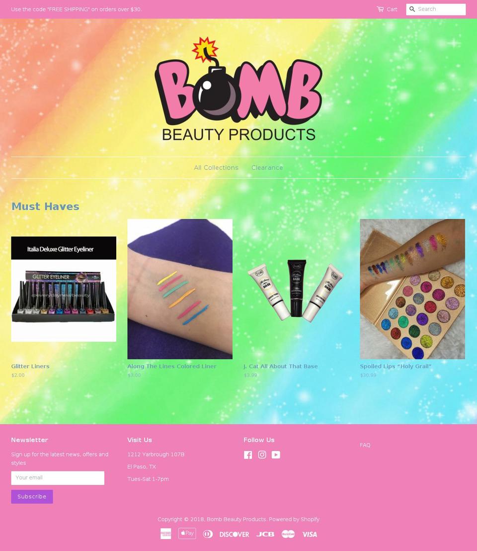 bombbeautyproducts.com — Shopify storefront screenshot