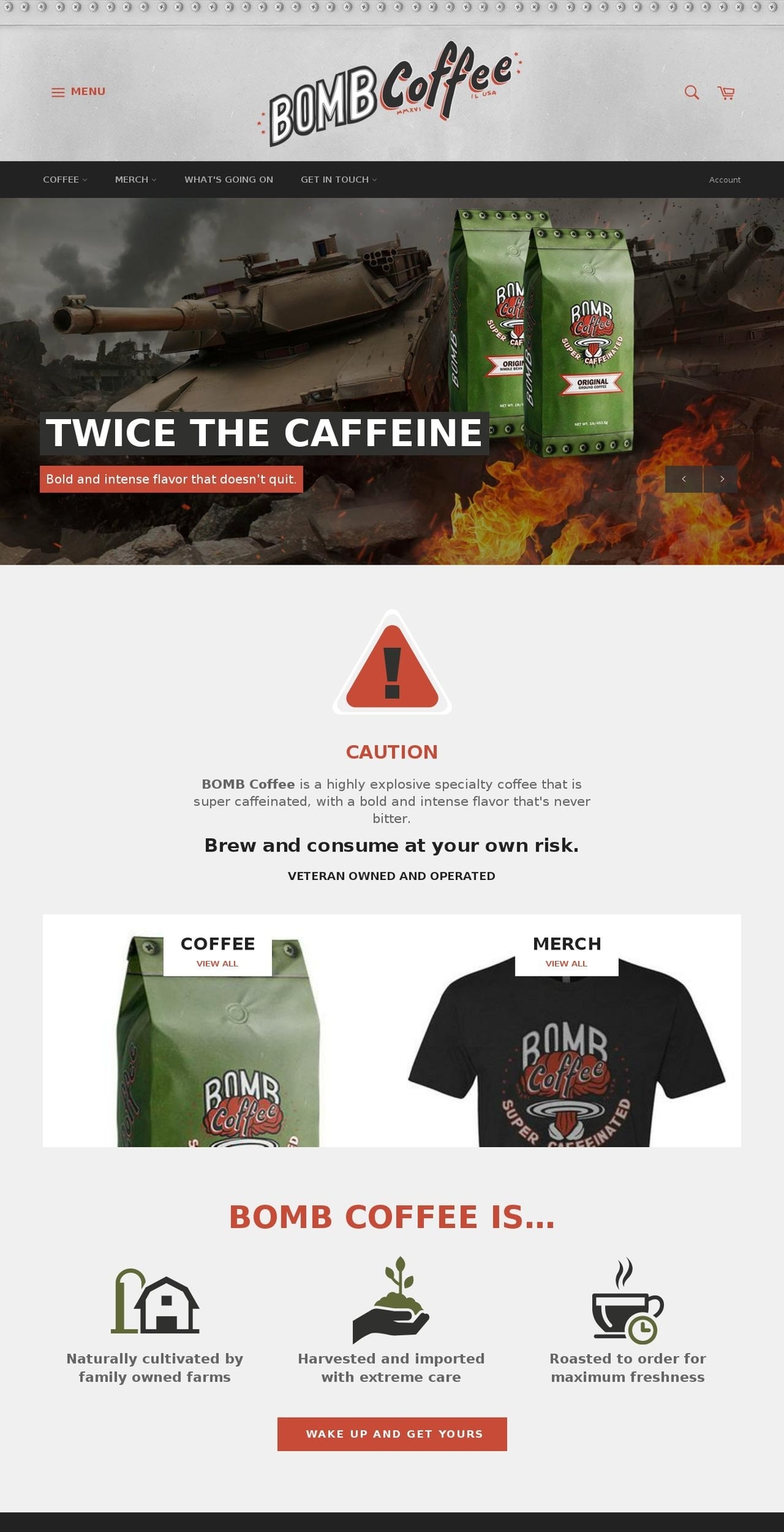 bombcoffee.com shopify website screenshot