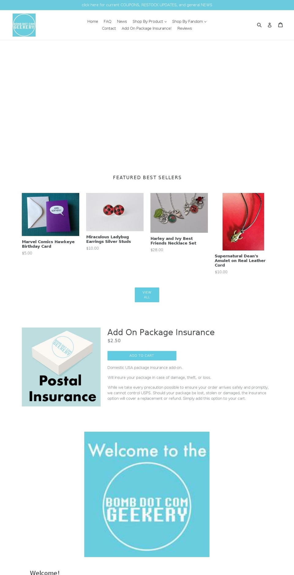 bombdotcomgeekery.com — Shopify storefront screenshot