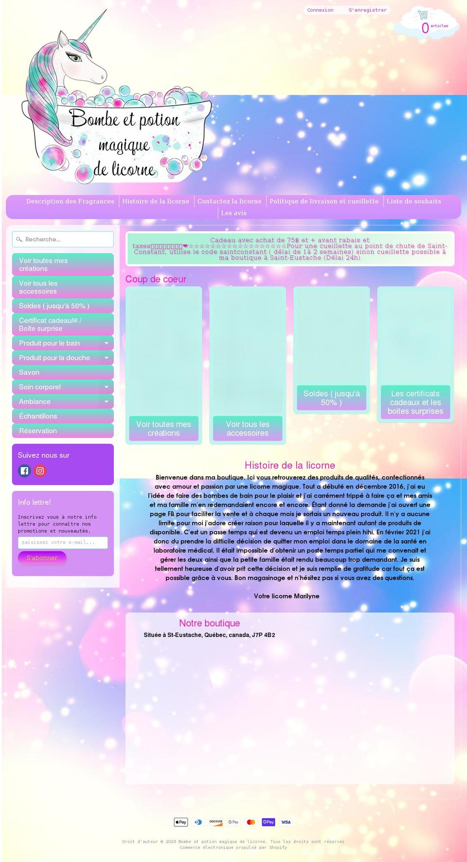bombeetpotionmagiquedelicorne.com shopify website screenshot