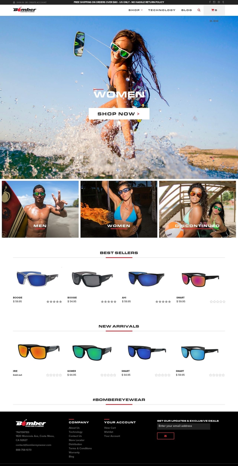 bombereyewear.fishing shopify website screenshot
