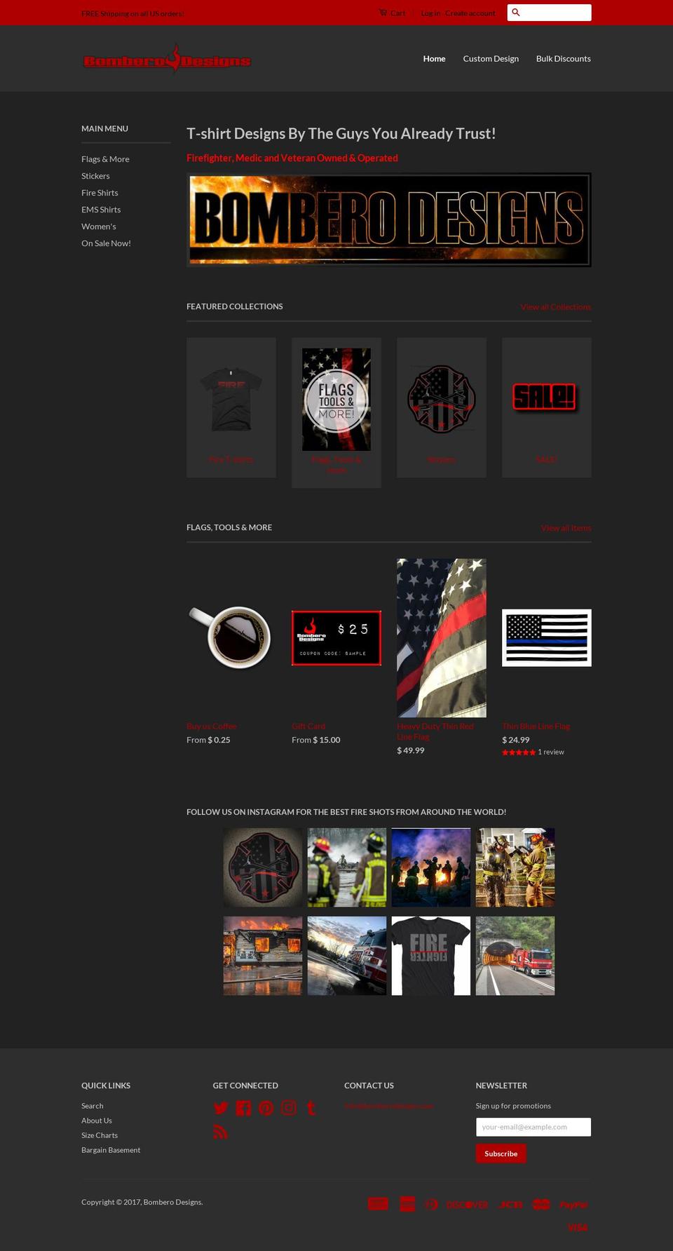 bomberodesigns.com shopify website screenshot