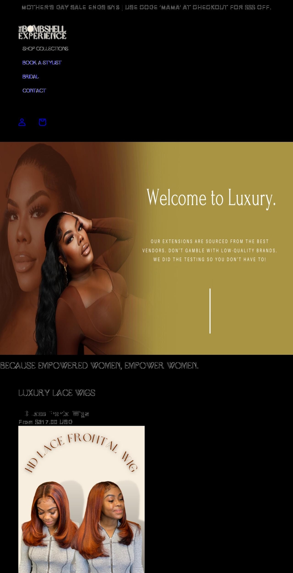 bombshell-experience.com shopify website screenshot