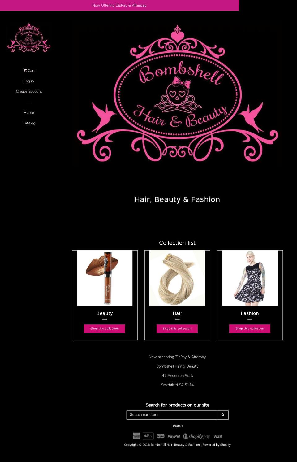 bombshellhairandbeauty.com — Shopify storefront screenshot