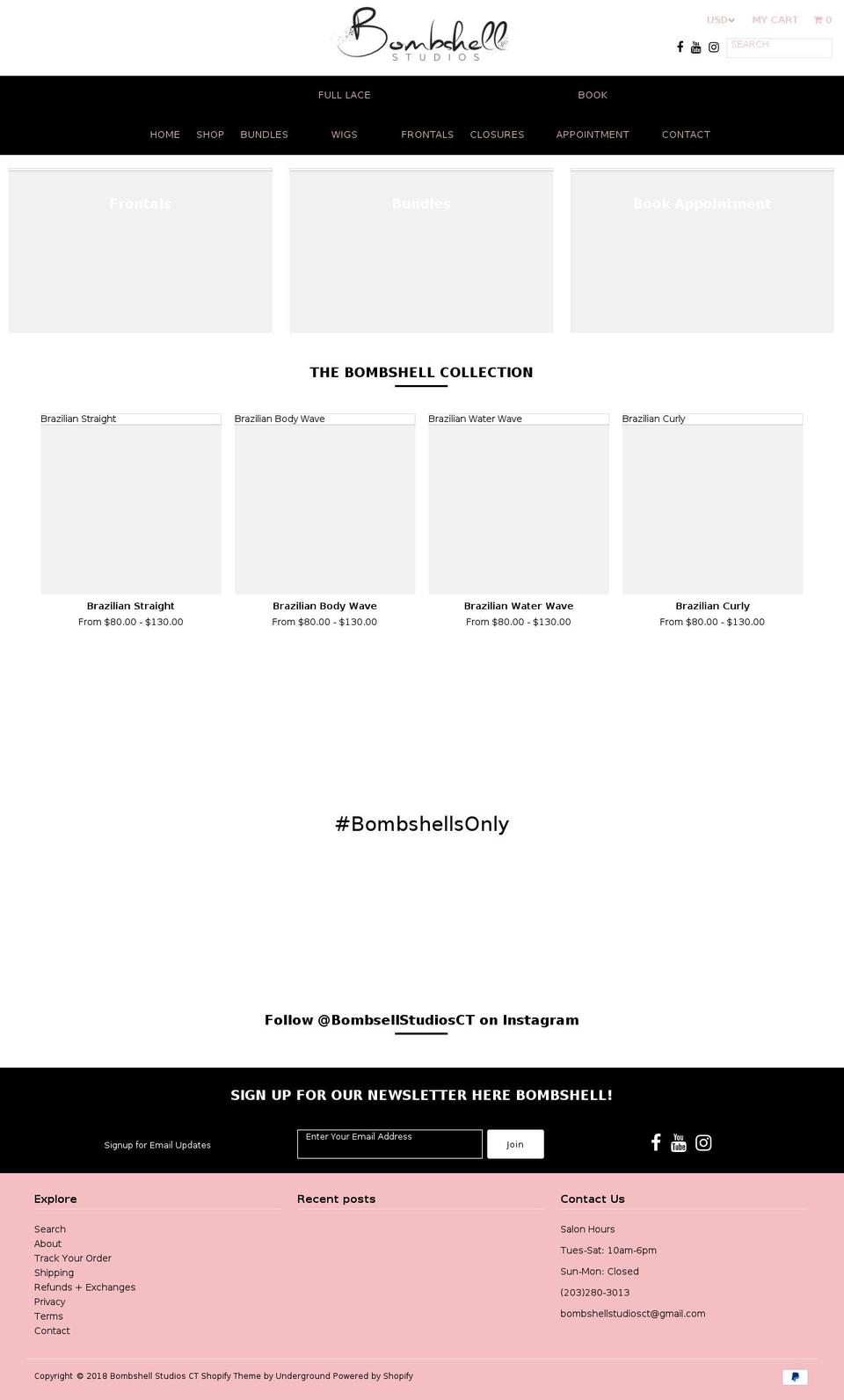 bombshellstudiosct.com — Shopify storefront screenshot