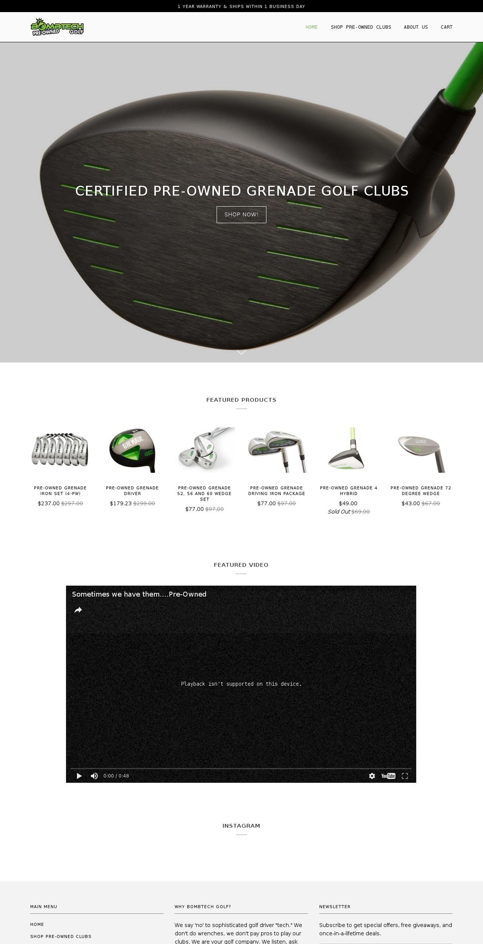 bombtechgolfpreowned.com shopify website screenshot