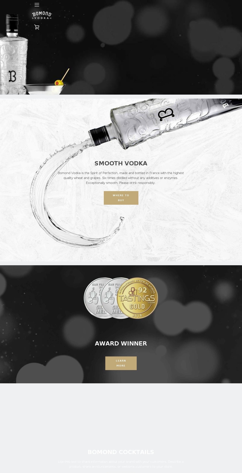 Narrative live Shopify theme site example bomondvodka.com