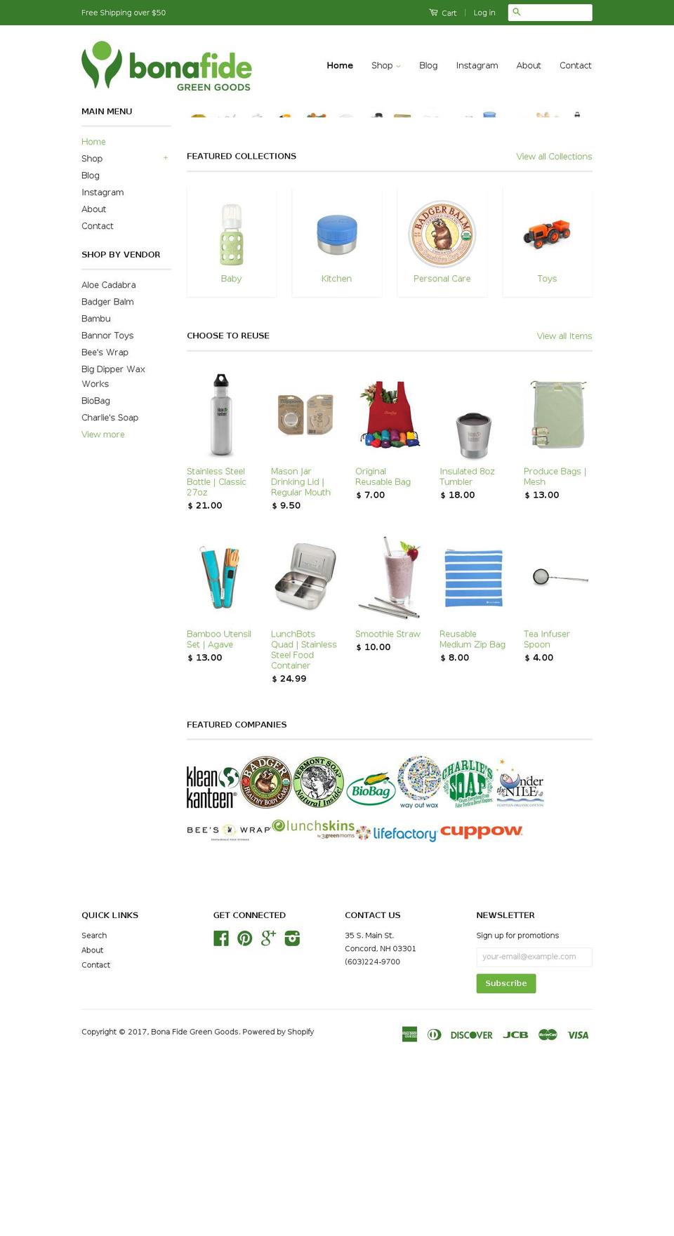 bonafidegreengoods.com shopify website screenshot