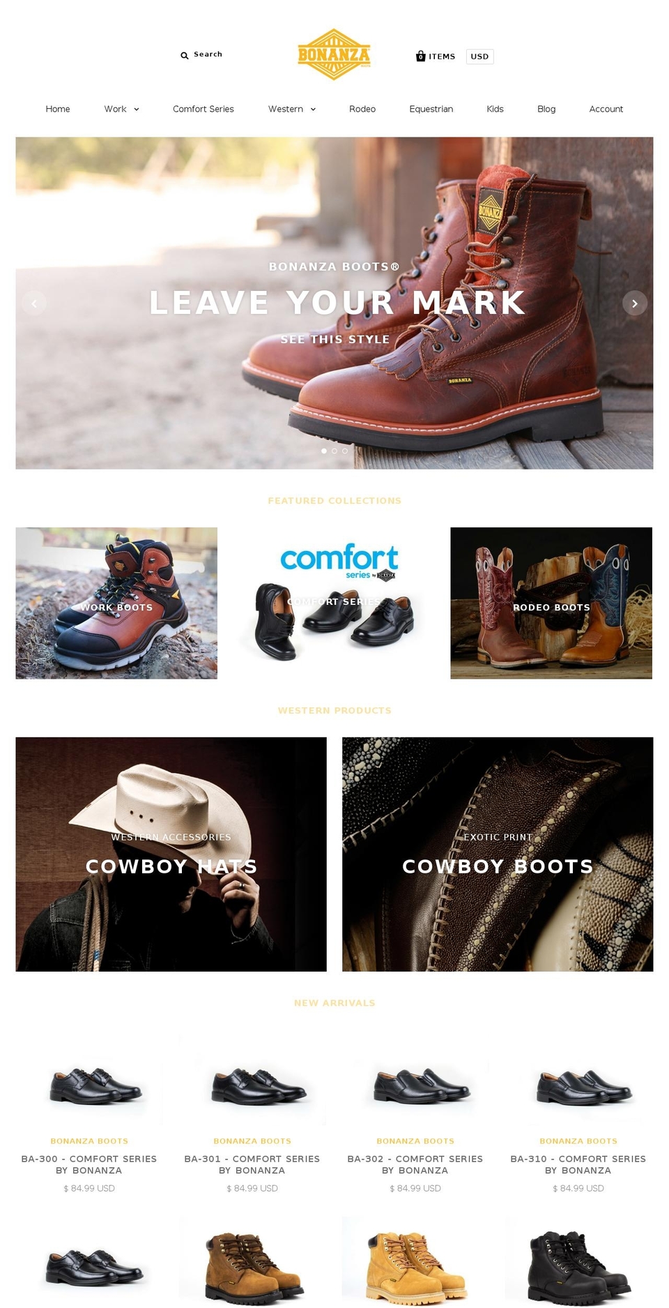 bonanzaboots.com shopify website screenshot