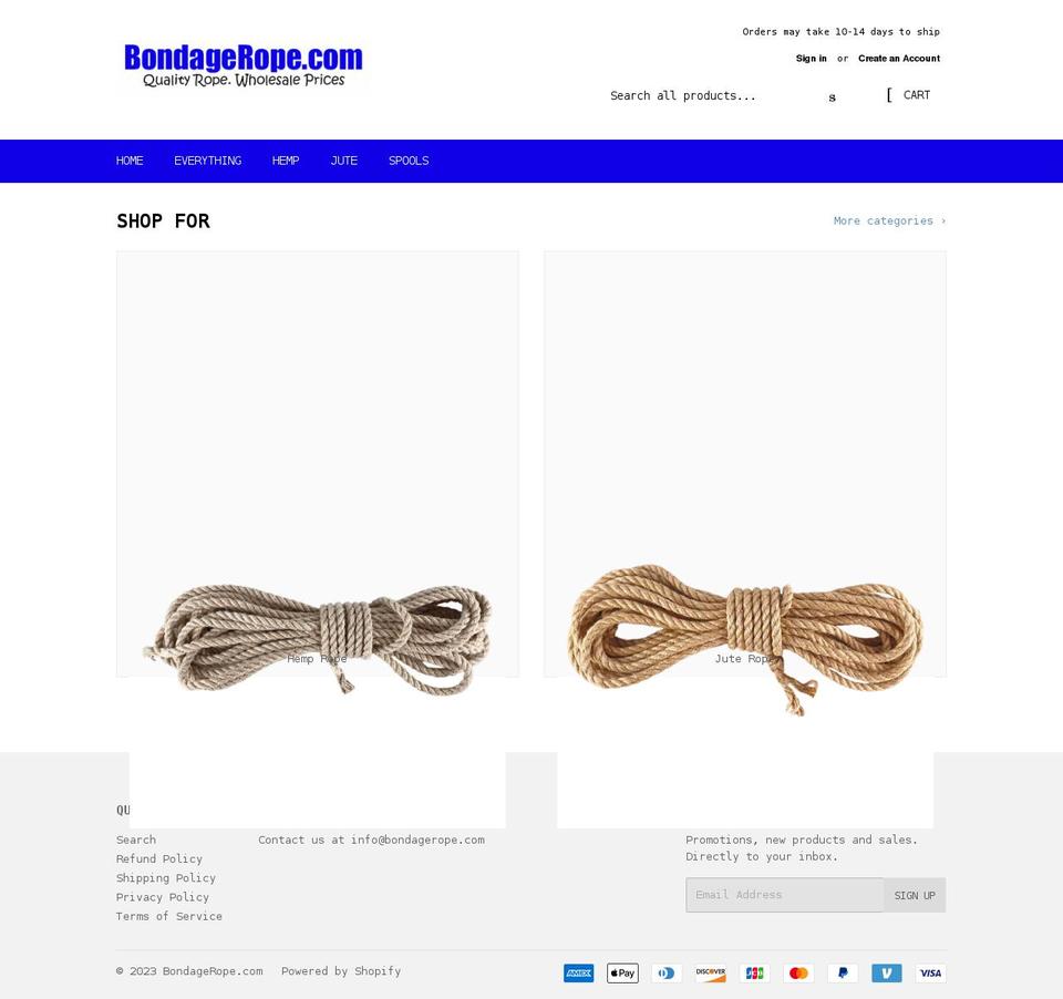 bondagerope.com shopify website screenshot