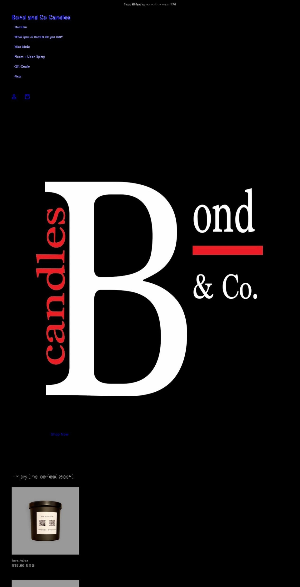 bondandcocandles.com shopify website screenshot