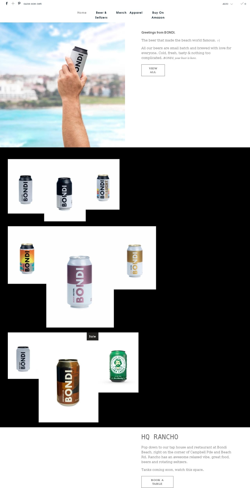 bondi.beer shopify website screenshot