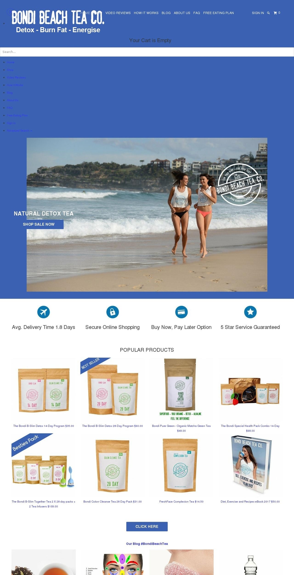 bondibeachtea.com.au shopify website screenshot