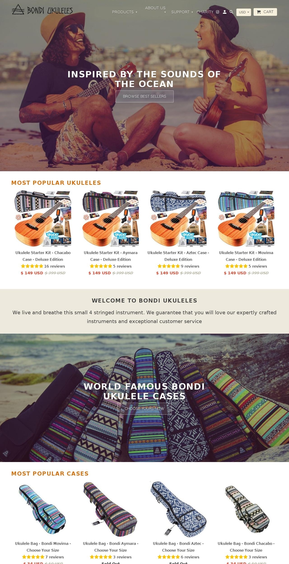 bondiukuleles.com shopify website screenshot
