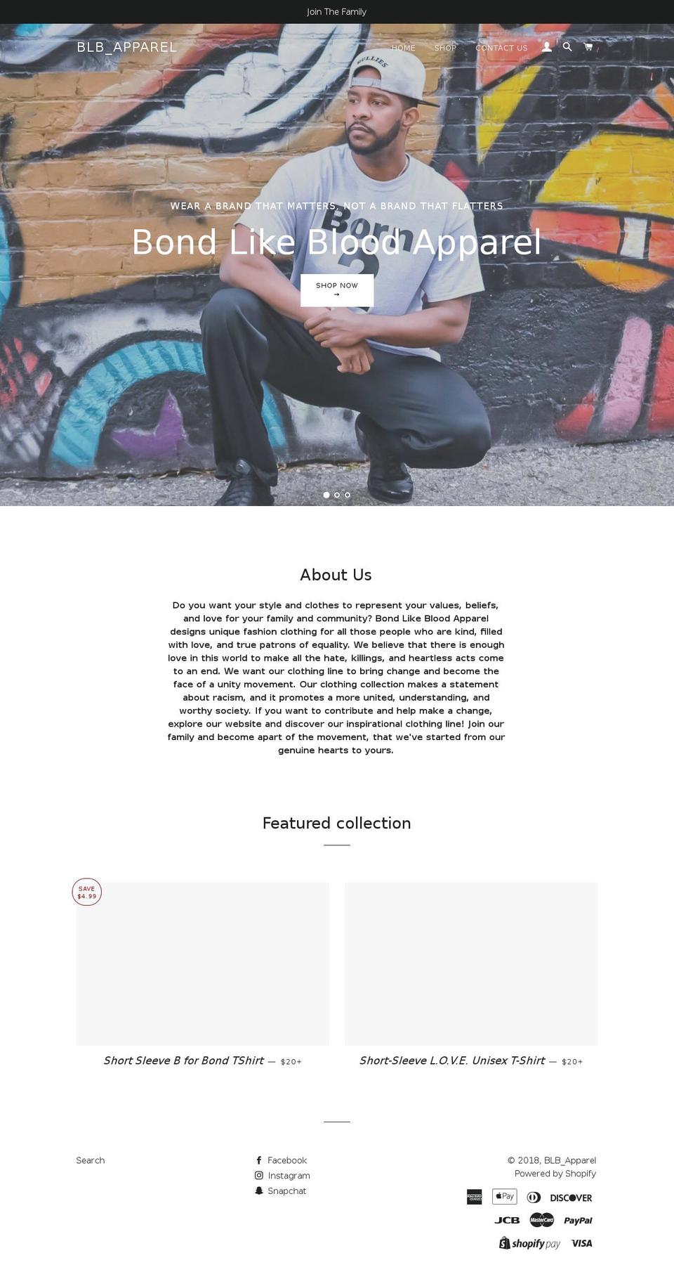 bondlikebloodapparel.com shopify website screenshot