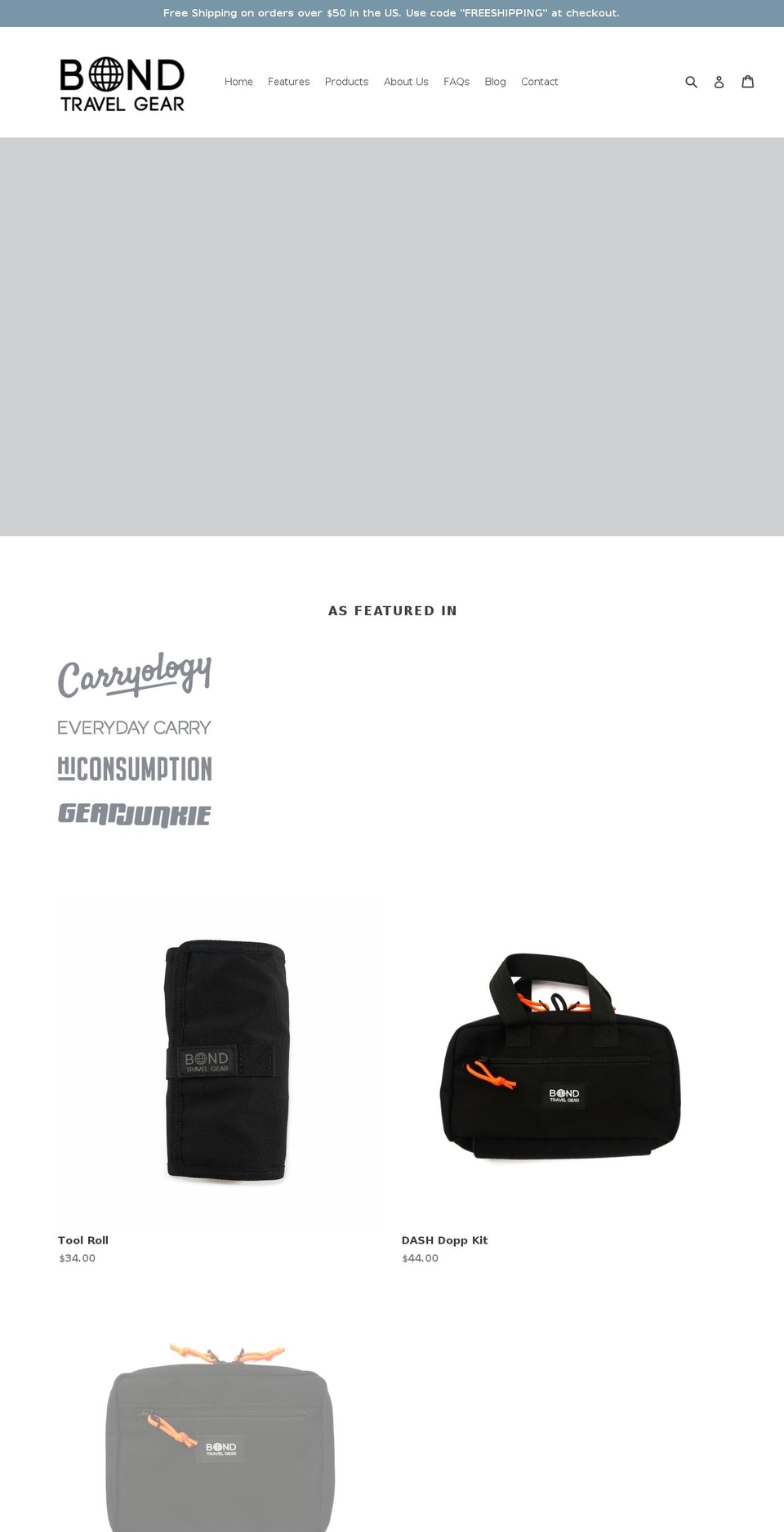 bondtravelgear.com shopify website screenshot