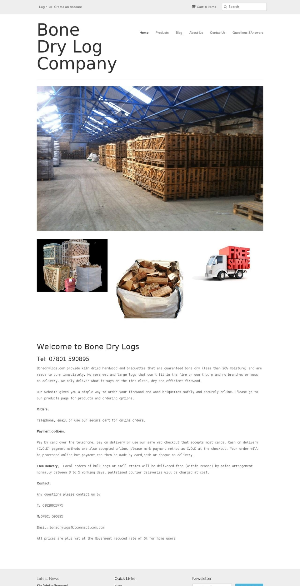 bonedrylogs.com — Shopify storefront screenshot