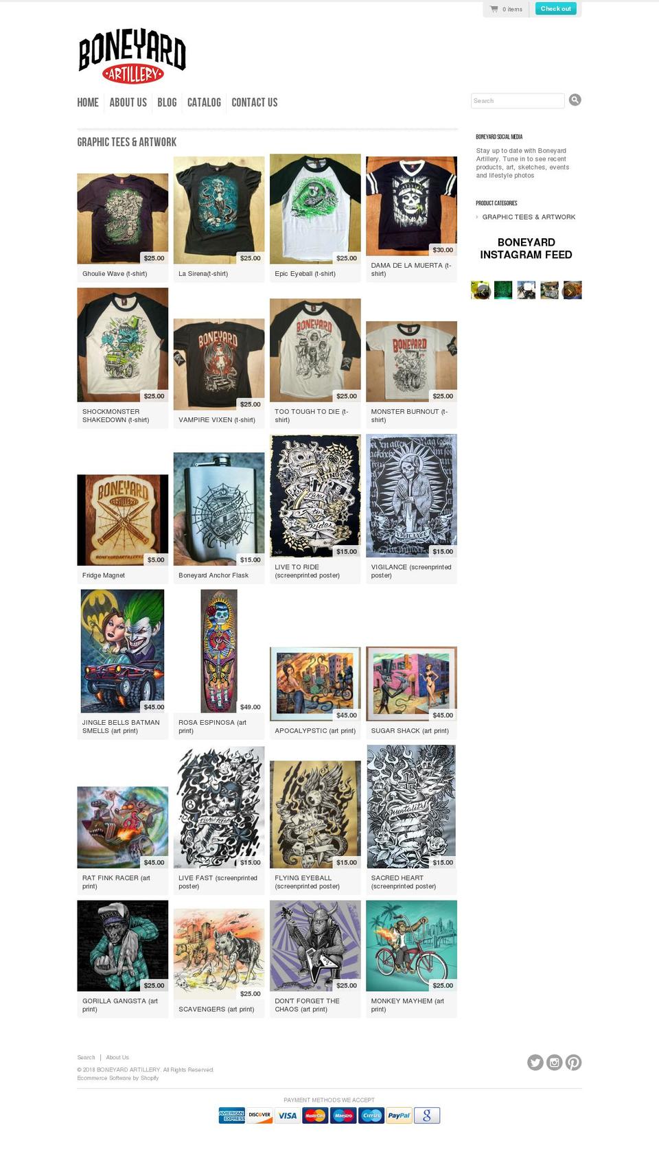 boneyardartillery.com shopify website screenshot