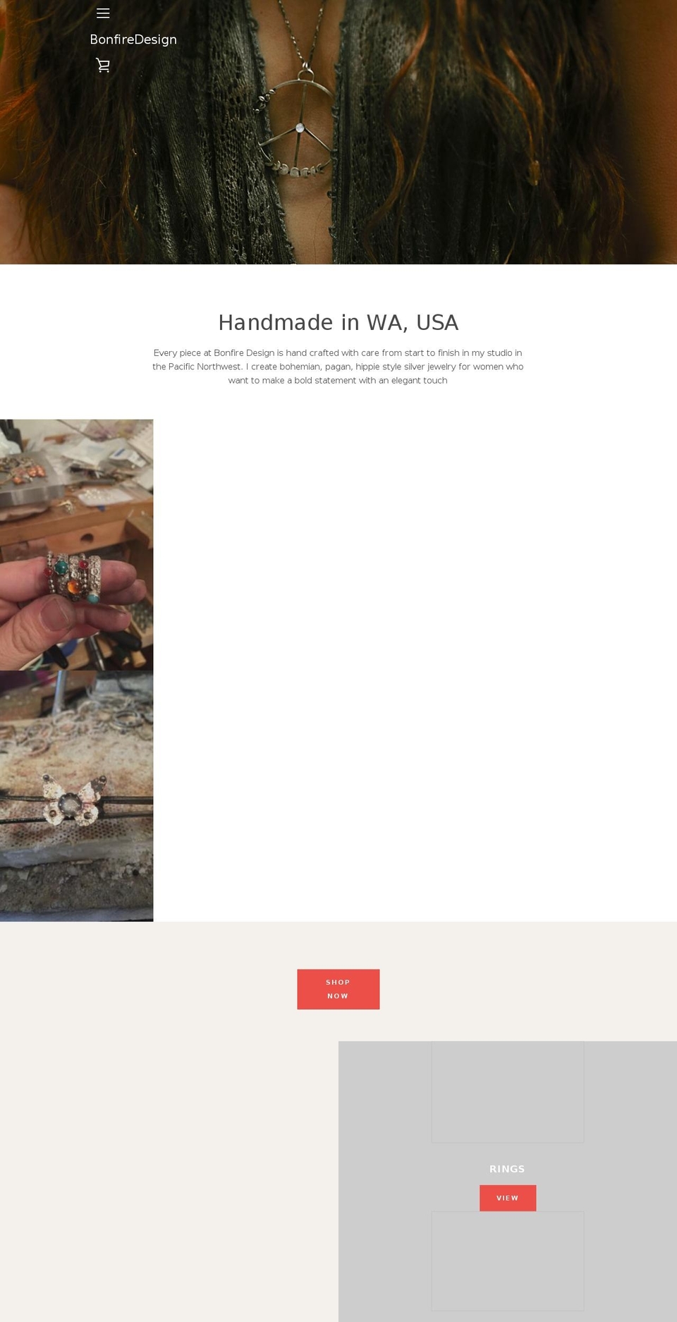 bonfirejewelrydesign.com shopify website screenshot