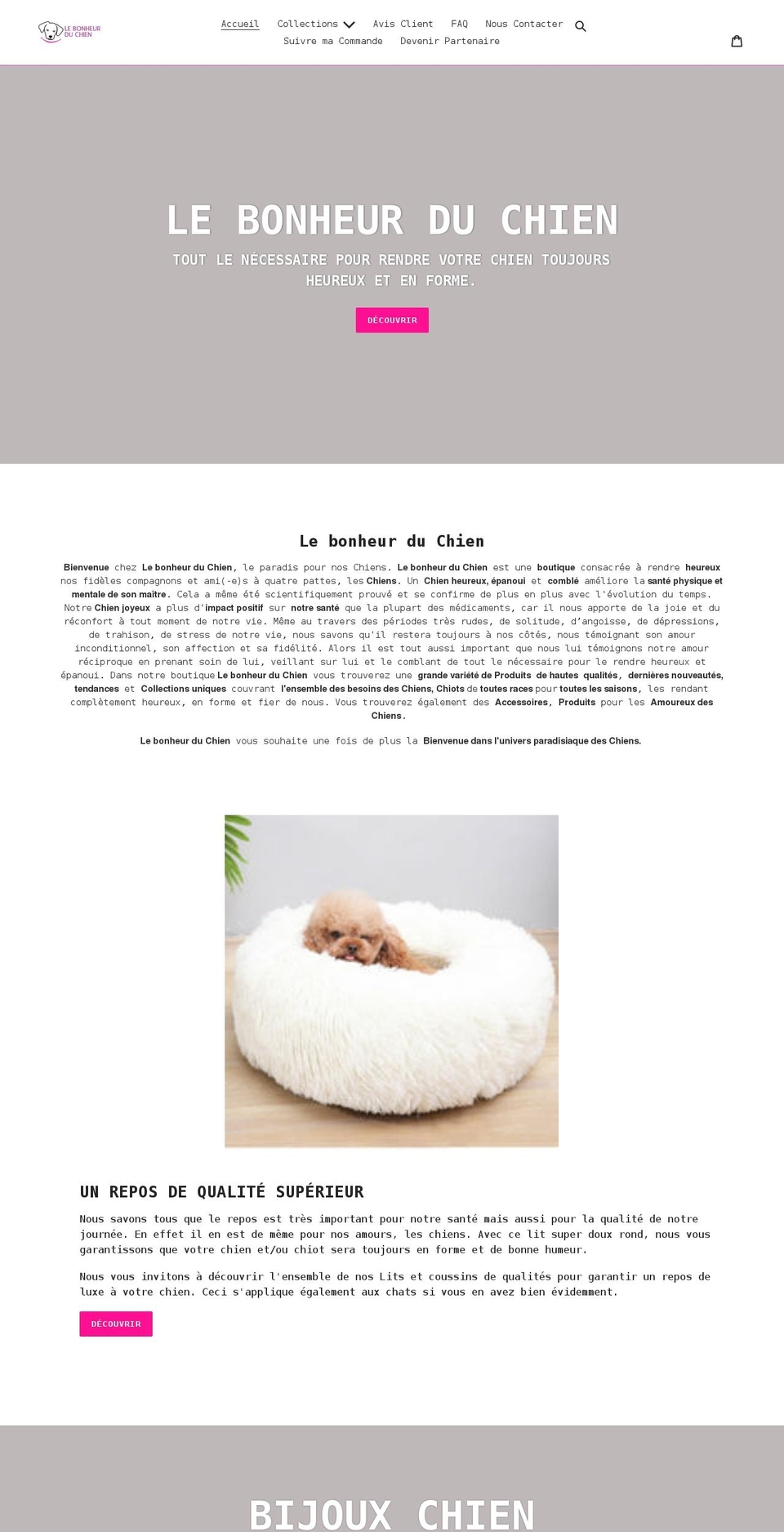 bonheur-du-chien.com shopify website screenshot