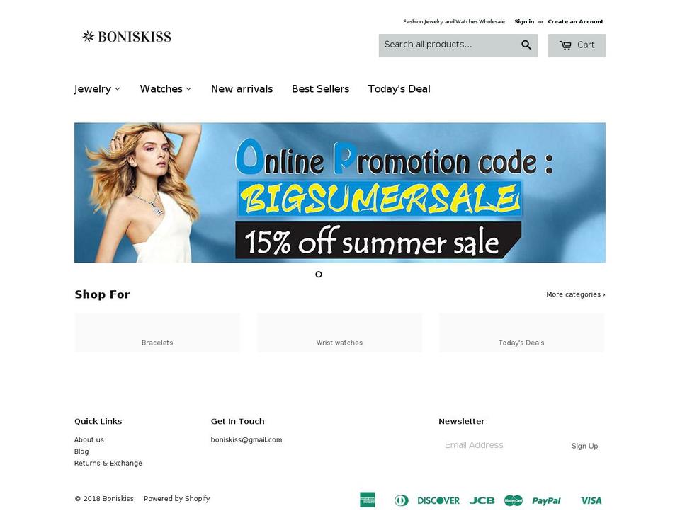 boniskiss.com shopify website screenshot