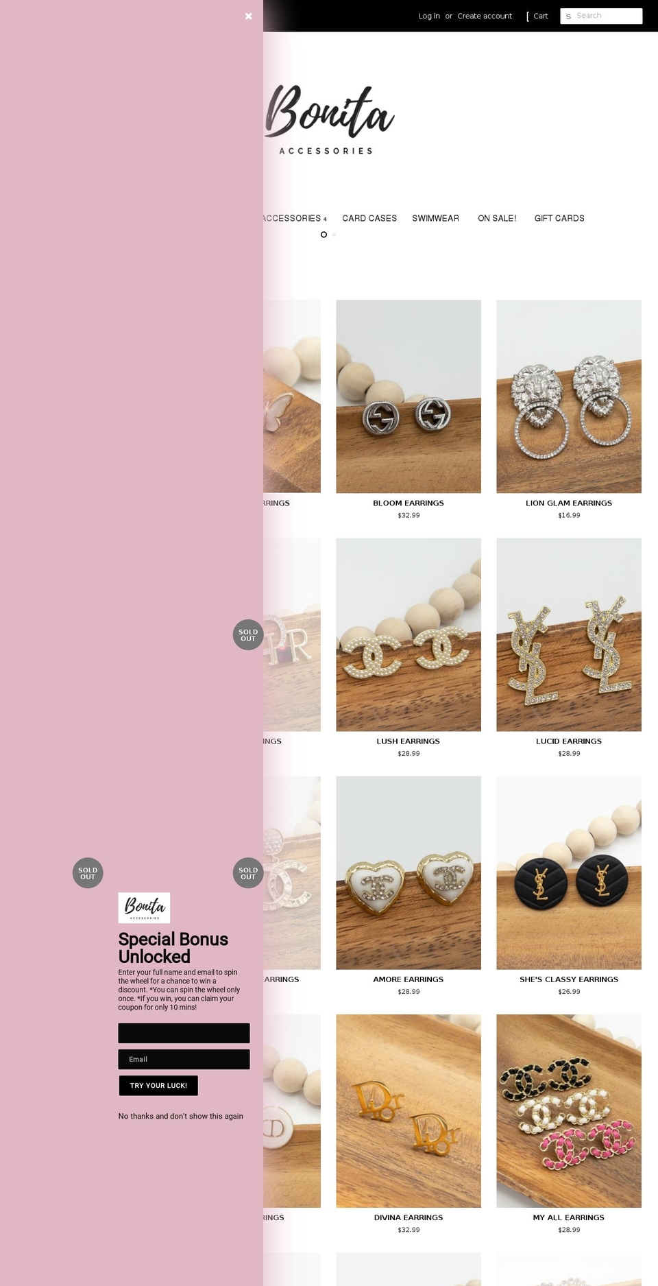 bonitaaccessories.com shopify website screenshot