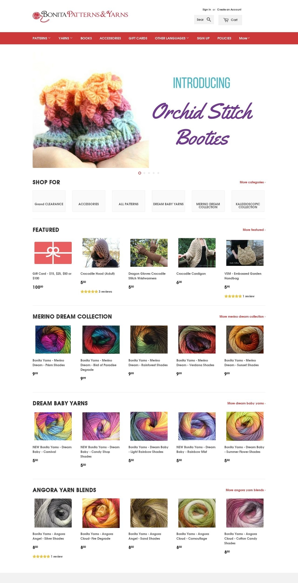 bonitapatterns.com shopify website screenshot